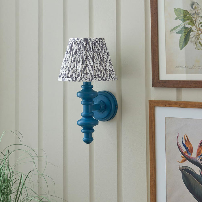 Carnaby And Leaf 20cm Pearl Grey Shade Wall Light With Satin Marlin Blue Base
