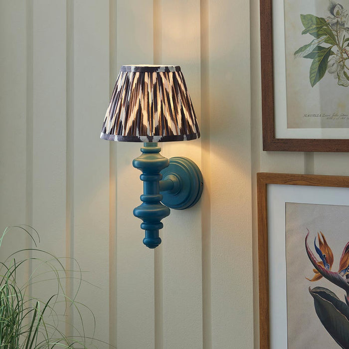 Carnaby And Zigzag 20cm Pearl Grey Shade Wall Light Satin Marlin Blue Base