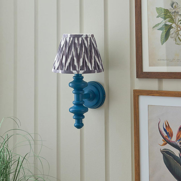 Carnaby And Zigzag 20cm Pearl Grey Shade Wall Light Satin Marlin Blue Base