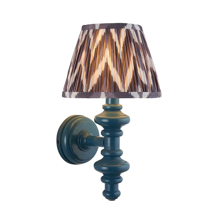 Carnaby And Zigzag 20cm Pearl Grey Shade Wall Light Satin Marlin Blue Base