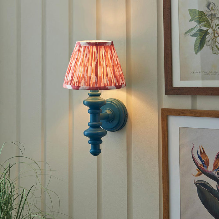 Carnaby And Ikat 20cm Coral Pink Shade Wall Light With Satin Marlin Blue Base