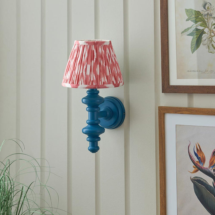 Carnaby And Ikat 20cm Coral Pink Shade Wall Light With Satin Marlin Blue Base