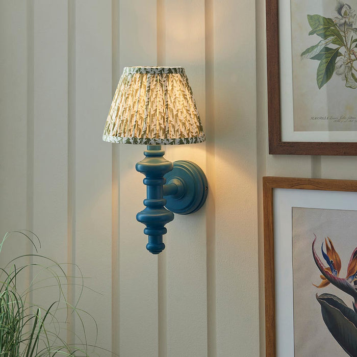 Carnaby And Leaf 20cm Herb Garden Green Shade Wall Light With Satin Marlin Blue Base