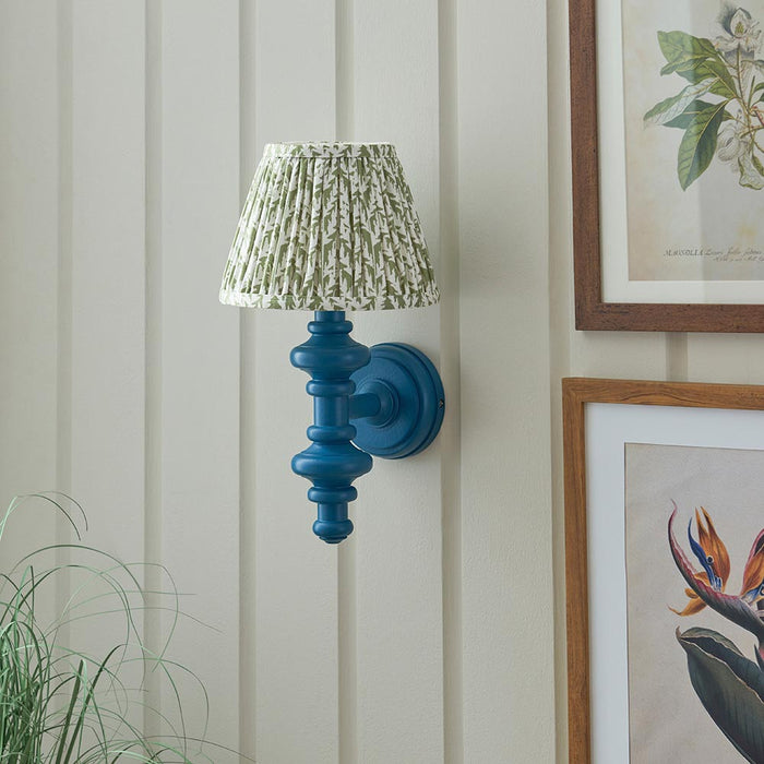 Carnaby And Leaf 20cm Herb Garden Green Shade Wall Light With Satin Marlin Blue Base