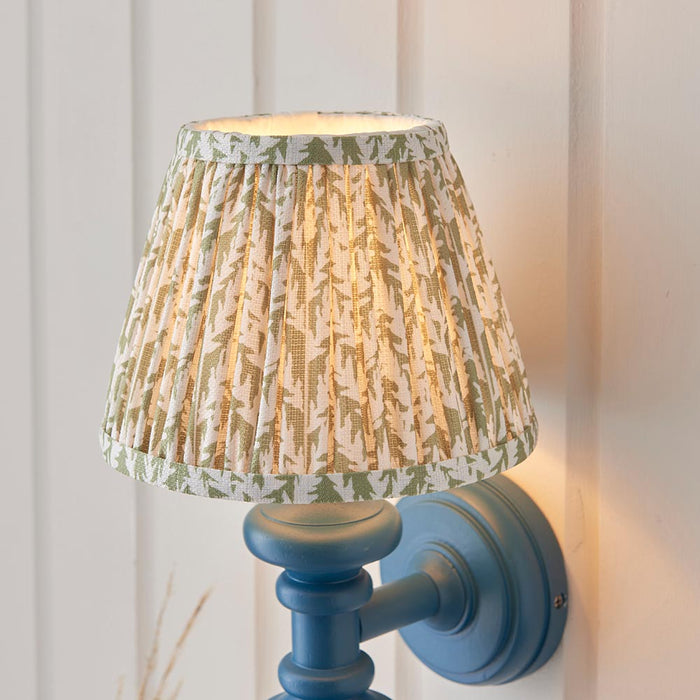 Carnaby And Leaf 20cm Herb Garden Green Shade Wall Light With Satin Marlin Blue Base
