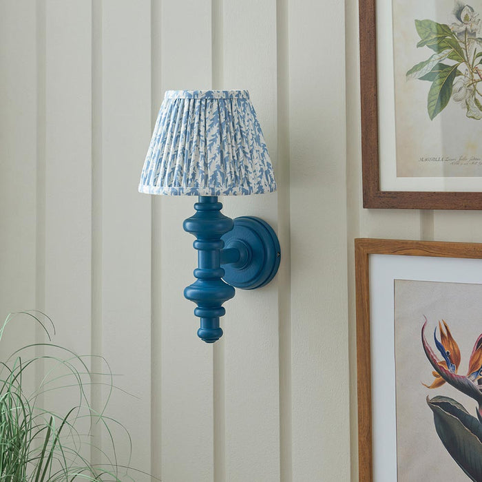 Carnaby And Leaf 20cm Shell Bay Blue Shade Wall Light With Satin Marlin Blue Base
