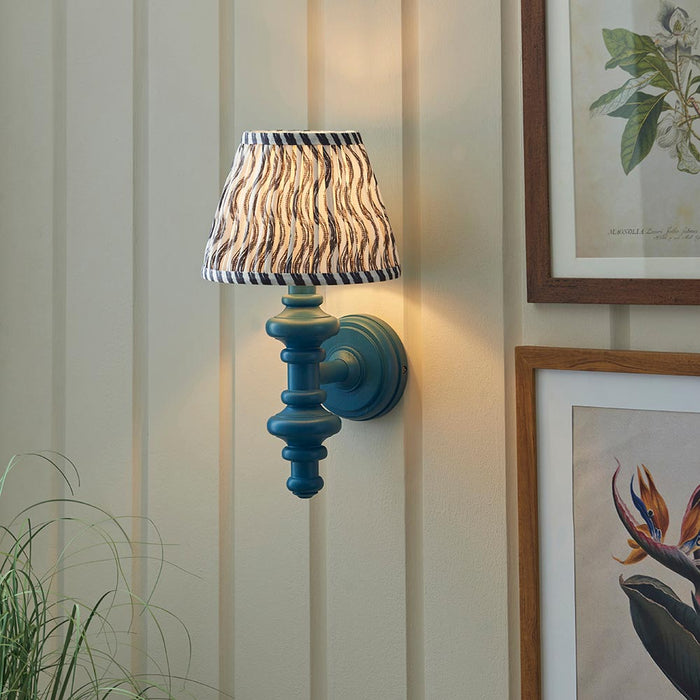 Carnaby And Ripple 20cm Pearl Grey Shade Wall Light With Satin Marlin Blue Base