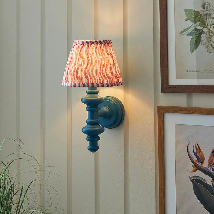 Carnaby And Ripple 20cm Coral Pink Shade Wall Light With Satin Marlin Blue Base
