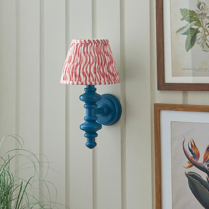 Carnaby And Ripple 20cm Coral Pink Shade Wall Light With Satin Marlin Blue Base