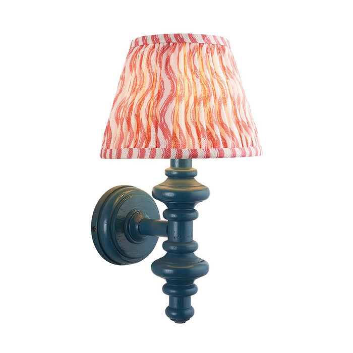 Carnaby And Ripple 20cm Coral Pink Shade Wall Light With Satin Marlin Blue Base