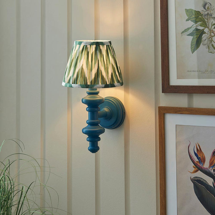 Carnaby And Zigzag 20cm Cotswold Green Shade Wall Light Satin Marlin Blue Base