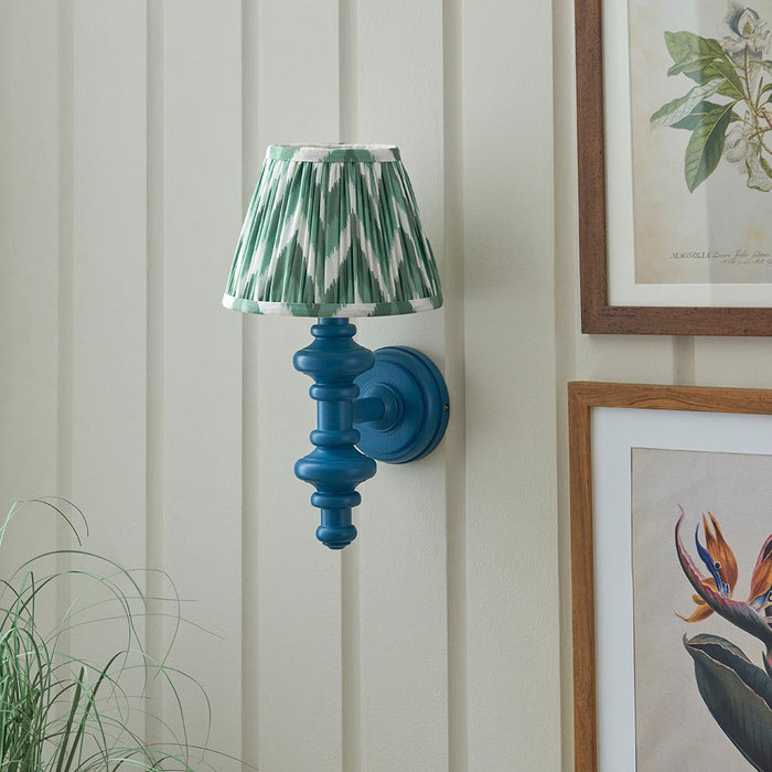 Carnaby And Zigzag 20cm Cotswold Green Shade Wall Light Satin Marlin Blue Base