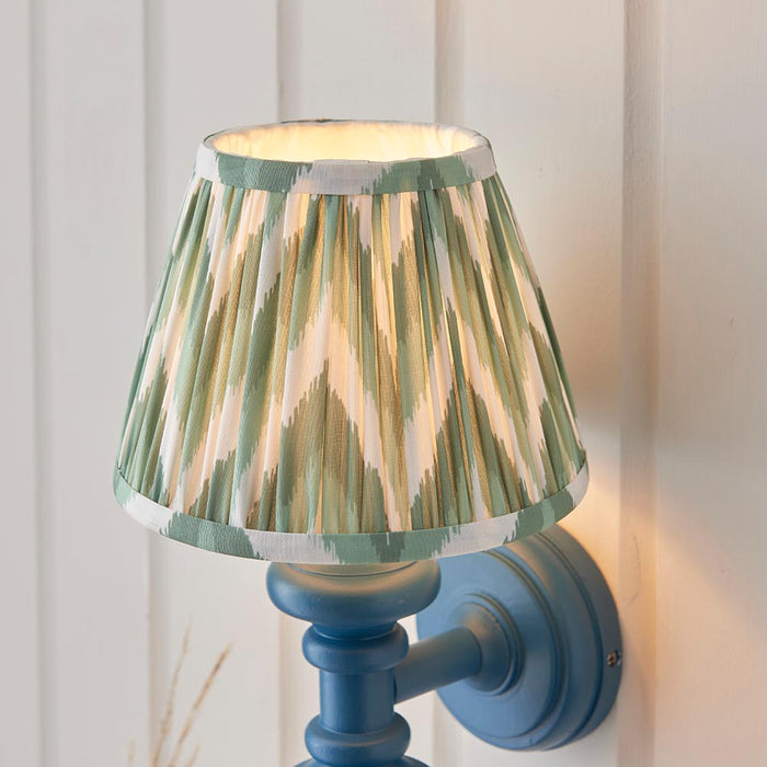 Carnaby And Zigzag 20cm Cotswold Green Shade Wall Light Satin Marlin Blue Base