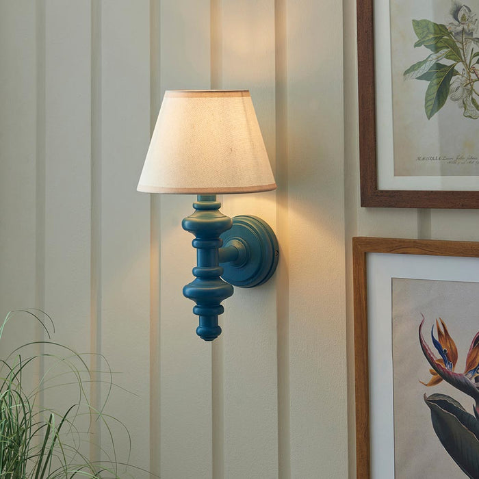Carnaby And Ivy 20cm Vintage White Shade Wall Light With Satin Marlin Blue Base