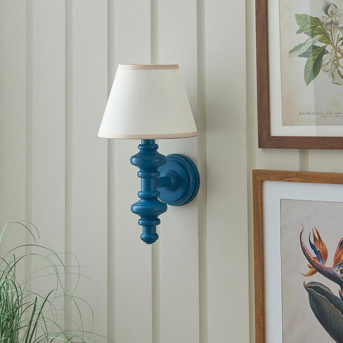 Carnaby And Ivy 20cm Vintage White Shade Wall Light With Satin Marlin Blue Base