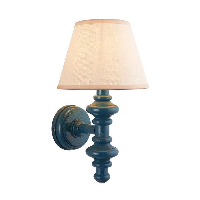 Carnaby And Ivy 20cm Vintage White Shade Wall Light With Satin Marlin Blue Base