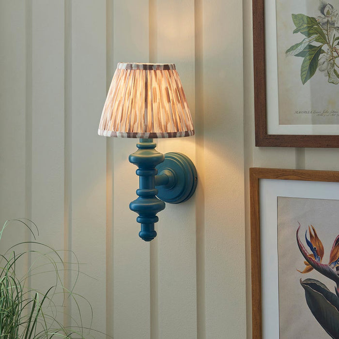 Carnaby And Ikat 20cm Neutral Shade Wall Light With Satin Marlin Blue Base