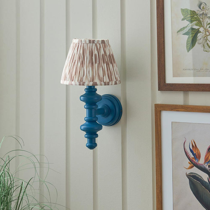 Carnaby And Ikat 20cm Neutral Shade Wall Light With Satin Marlin Blue Base