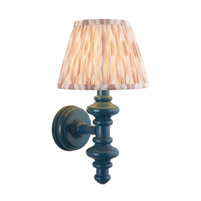 Carnaby And Ikat 20cm Neutral Shade Wall Light With Satin Marlin Blue Base
