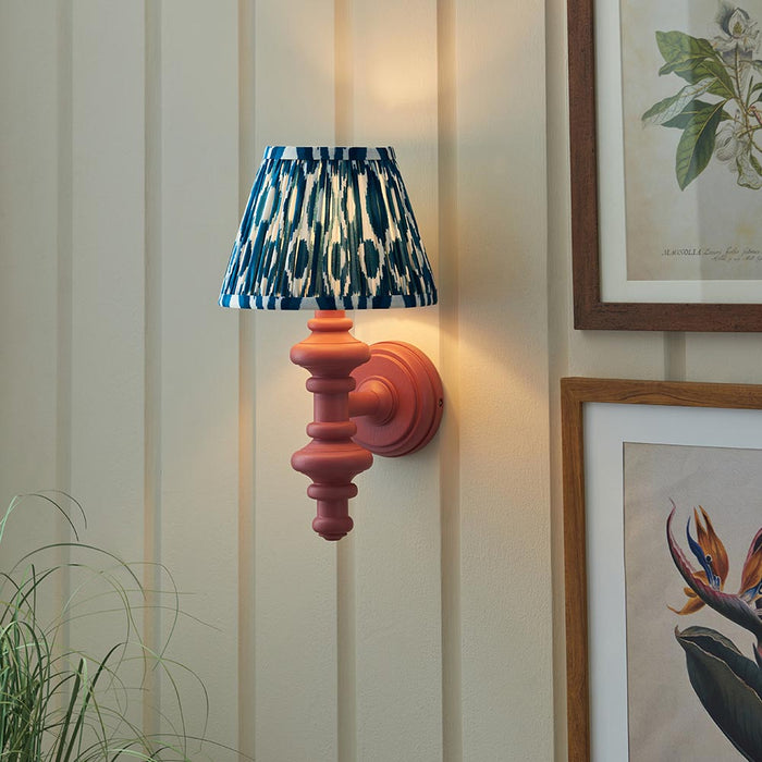 Carnaby And Ikat 20cm Marlin Blue Shade Wall Light With Satin Pink Clay Base