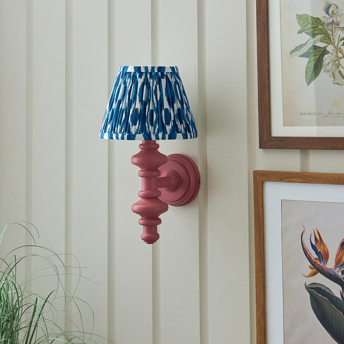 Carnaby And Ikat 20cm Marlin Blue Shade Wall Light With Satin Pink Clay Base