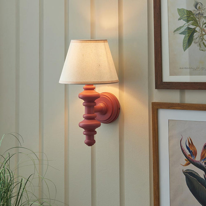 Carnaby And Ivy 20cm Vintage White Shade Wall Light With Satin Pink Clay Base