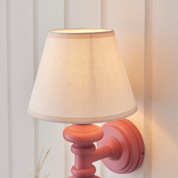 Carnaby And Ivy 20cm Vintage White Shade Wall Light With Satin Pink Clay Base