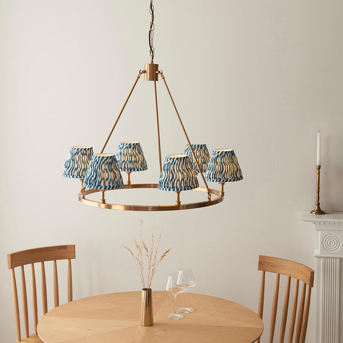 Chester And Ripple 6 Lights 16cm Marlin Blue Shade Ceiling Light In Aged Brass