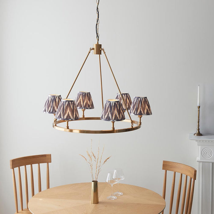 Chester And Zigzag 6 Lights 16cm Pearl Grey Shade Ceiling Light In Aged Brass