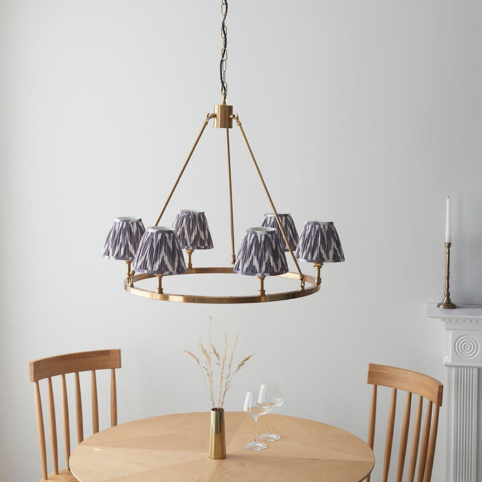 Chester And Zigzag 6 Lights 16cm Pearl Grey Shade Ceiling Light In Aged Brass