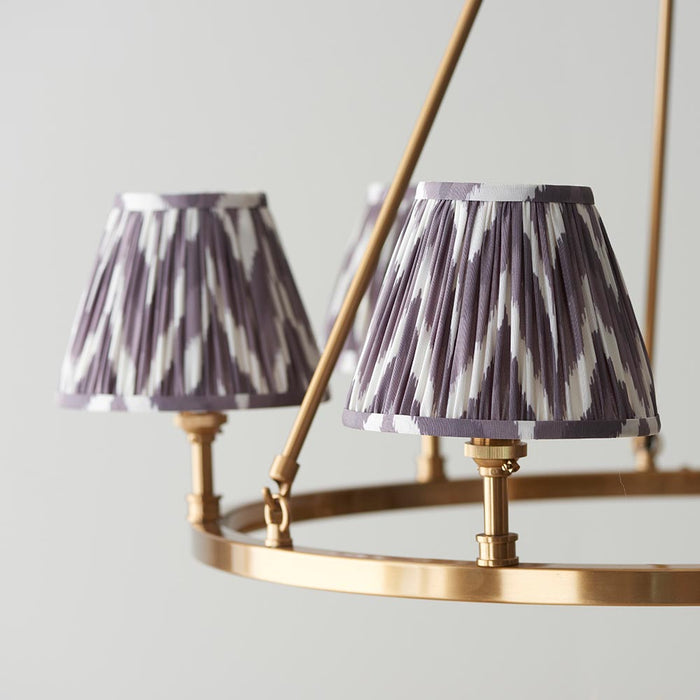 Chester And Zigzag 6 Lights 16cm Pearl Grey Shade Ceiling Light In Aged Brass