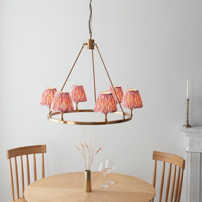 Chester And Ikat 6 Lights 16cm Coral Pink Shade Ceiling Light In Aged Brass