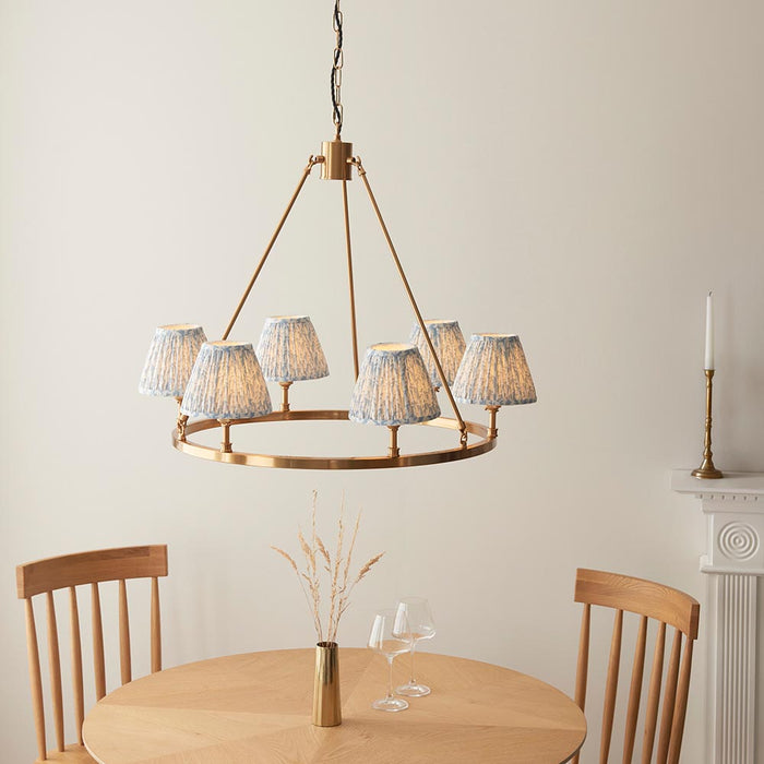 Chester And Leaf 6 Lights 16cm Shell Bay Blue Shade Ceiling Light In Aged Brass