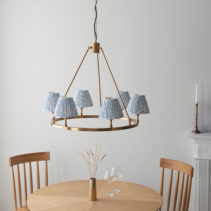 Chester And Leaf 6 Lights 16cm Shell Bay Blue Shade Ceiling Light In Aged Brass