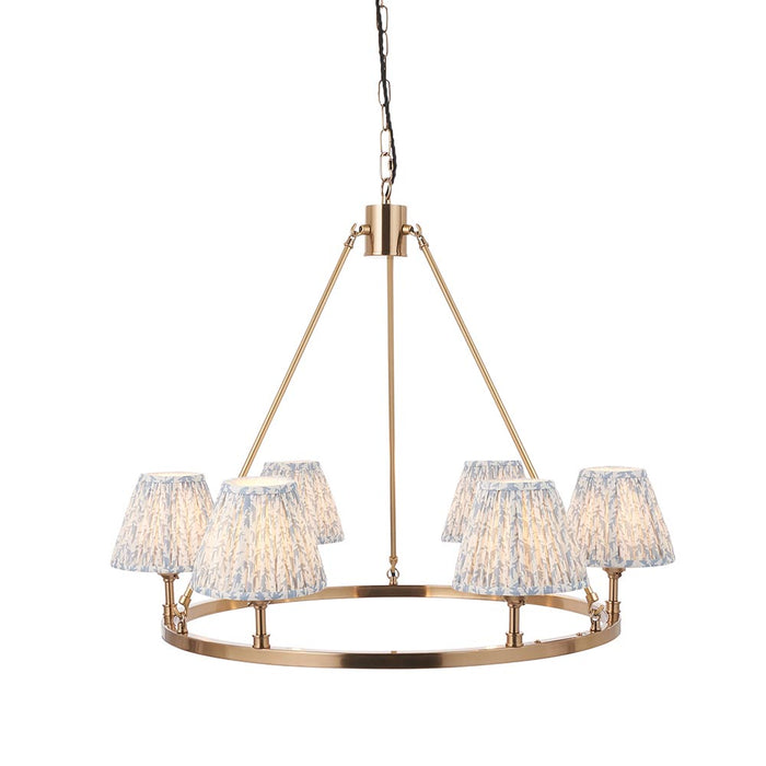 Chester And Leaf 6 Lights 16cm Shell Bay Blue Shade Ceiling Light In Aged Brass