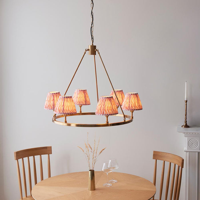 Chester And Ripple 6 Lights 16cm Coral Pink Shade Ceiling Light In Aged Brass