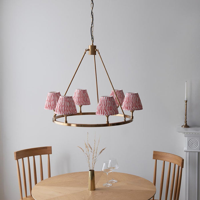 Chester And Ripple 6 Lights 16cm Coral Pink Shade Ceiling Light In Aged Brass