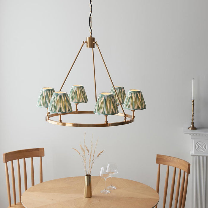 Chester And Zigzag 6 Lights 16cm Cotswold Green Shade Ceiling Light In Aged Brass