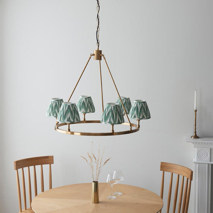 Chester And Zigzag 6 Lights 16cm Cotswold Green Shade Ceiling Light In Aged Brass