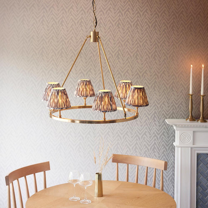 Chester And Ikat 6 Lights 16cm Pearl Grey Shade Ceiling Light In Aged Brass