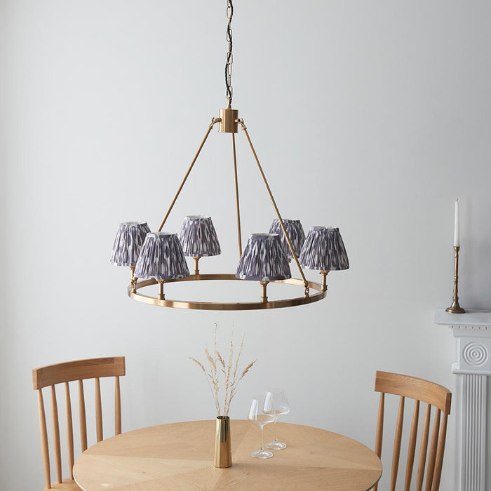 Chester And Ikat 6 Lights 16cm Pearl Grey Shade Ceiling Light In Aged Brass
