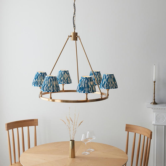 Chester And Ikat 6 Lights 16cm Marlin Blue Shade Ceiling Light In Aged Brass