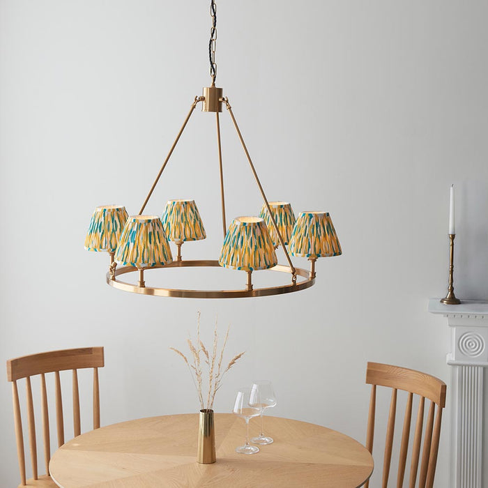 Chester And Ikat 6 Lights 16cm Yellow And Jade Shade Ceiling Light In Aged Brass
