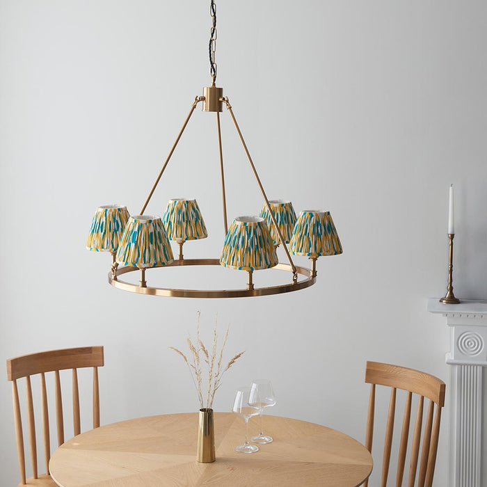 Chester And Ikat 6 Lights 16cm Yellow And Jade Shade Ceiling Light In Aged Brass