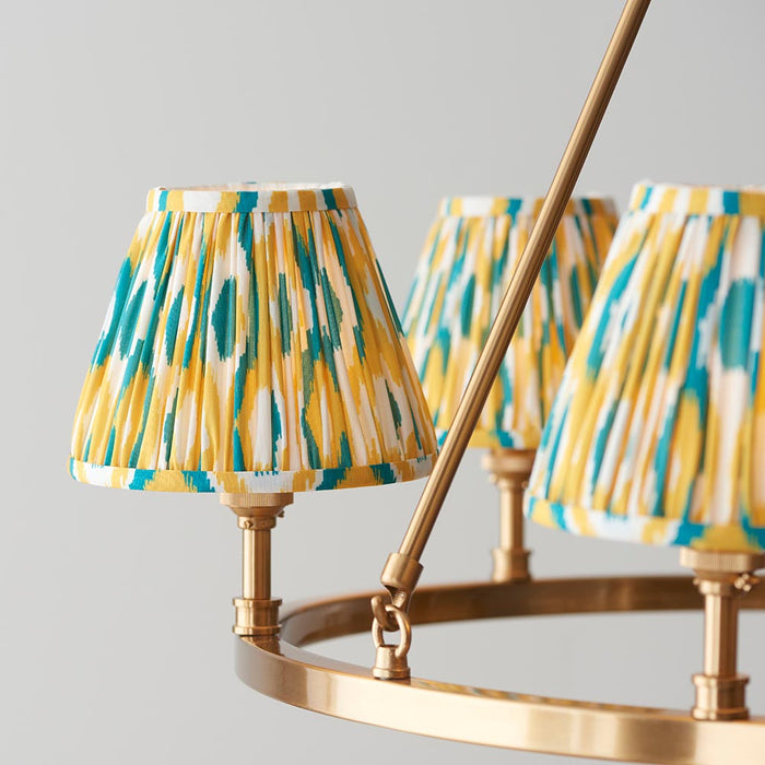 Chester And Ikat 6 Lights 16cm Yellow And Jade Shade Ceiling Light In Aged Brass