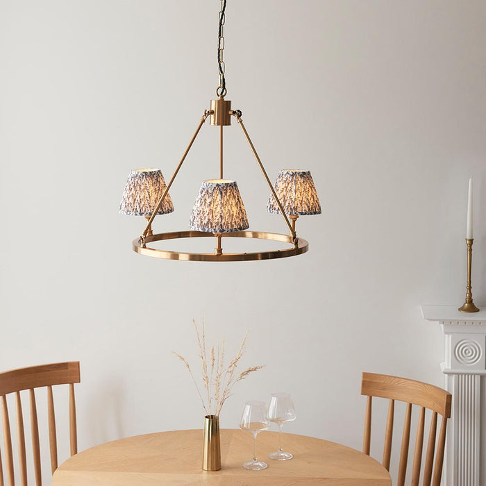 Chester And Leaf 3 Lights 16cm Pearl Grey Shade Ceiling Light In Aged Brass