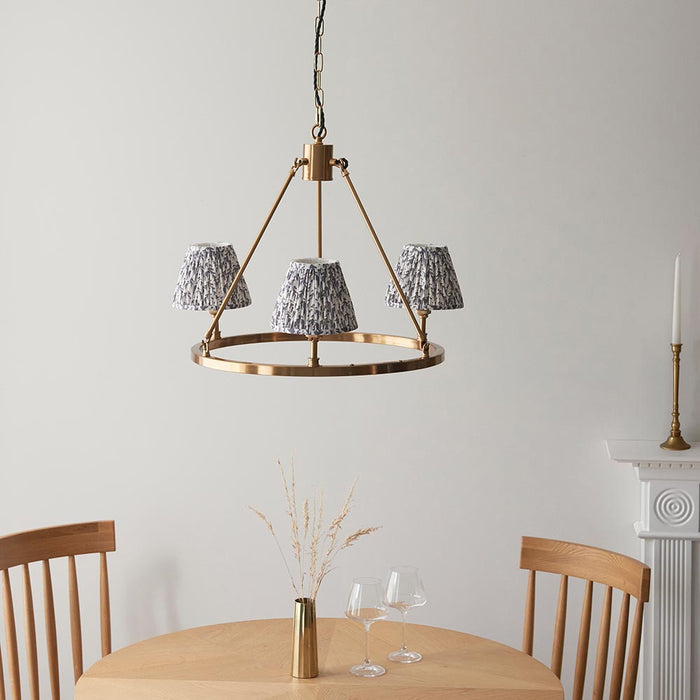 Chester And Leaf 3 Lights 16cm Pearl Grey Shade Ceiling Light In Aged Brass