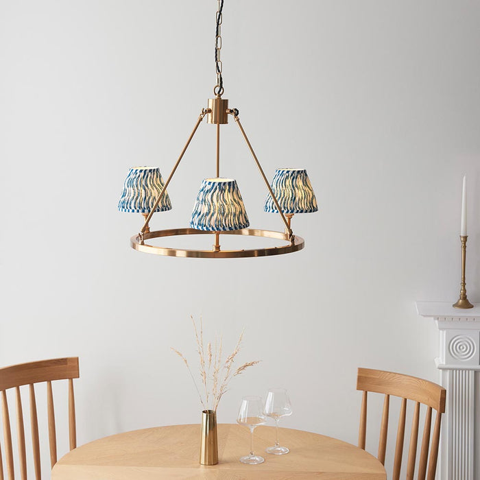 Chester And Ripple 3 Lights 16cm Marlin Blue Shade Ceiling Light In Aged Brass