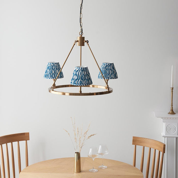 Chester And Ripple 3 Lights 16cm Marlin Blue Shade Ceiling Light In Aged Brass