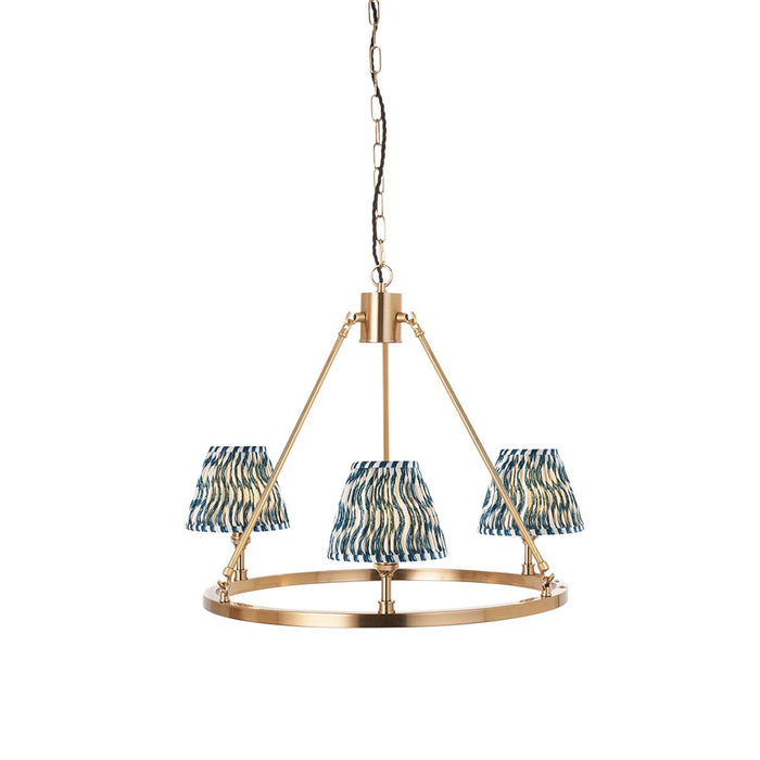Chester And Ripple 3 Lights 16cm Marlin Blue Shade Ceiling Light In Aged Brass